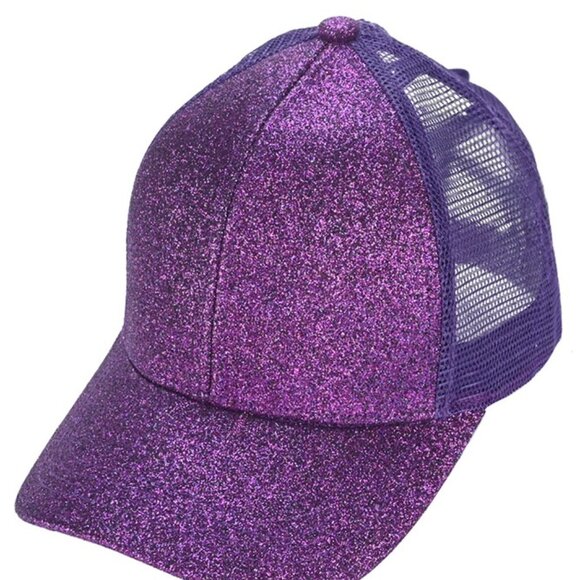 Glitter Mesh Back Criss-Cross Ponytail Baseball Cap Pony Cap - Picture 11 of 12